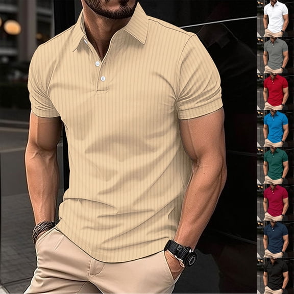 Qwertyu Men Short Sleeve Polo Shirts for Men Golf Shirts with Pocket Casual Work Athletic Collared T-Shirts Khaki 3XL