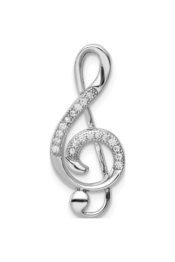 Sterling Silver Rhodium-Plated Polished Cz Treble Clef Slide (24.34 X 10) Made In China qp5363