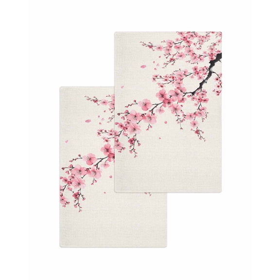 Cherry Blossoms Kitchen Dish Towels for Drying Dishes Set of 2, Pink Flower Floral Spring Nature Country Waffle Weave Microfiber Terry Hand Tea Bathroom Towels Quick Dry & Absorbent Towel 15.7x23.6