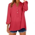 thumbnail image 4 of Red Womens Tops Loose Shirt Top Stand Solid Color Sleeve Collar Casual Women's Shirt Women's Shirt Shirts for Women, 4 of 6