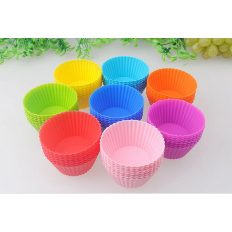 Shenmeida 12Pcs Silicone Mini Reusable Muffin Baking Cup Small Cupcake  Holders Random Color Silicone Cupcake Liners Pastry Dessert Cups 