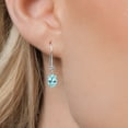 thumbnail image 3 of Gem Stone King 14K White Gold Blue Apatite and White Diamond French Wire Dangle Earrings for Women (1.18 Cttw, Gemstone Birthstone, Oval 6X4MM and Round 2.5MM), 3 of 6