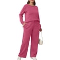 thumbnail image 3 of Women'S 2 Piece Lounge Sets Side Slit Outfits Wide Leg Tracksuit Comfy Loungewear Fashion Sweatsuit Rose Red XXXL, 3 of 9
