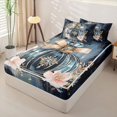 thumbnail image 2 of Castle Fairy Vintage Bow Perfume Print Zipper Twin Comforter Sets with Fitted Sheet and 2 Pillowcases,Watercolor Floral Pattern Zipper Bedding Set,Blue Gold,Navy Blue Reversible,4-Piece, 2 of 6