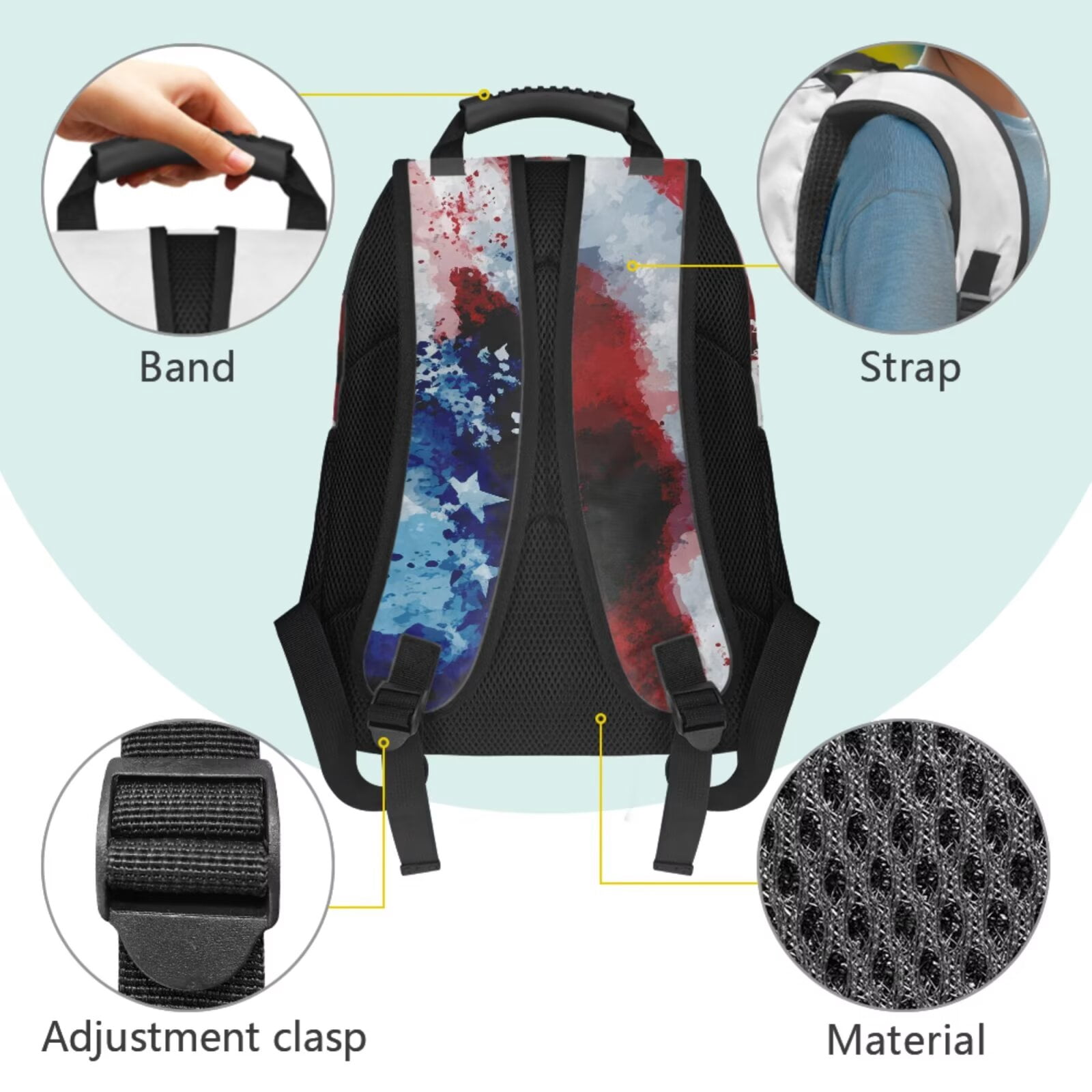 Pzuqiu American Flag Eagle Kids Backpack for Girls 4 Piece School Bookbag for Kids with Lunch Box Pencil Case 2pcs Bookmark 17 Inch Middle School Backpack Travel Rucksack