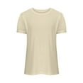 thumbnail image 4 of JGGSPWM Women's Summer Crew Neck Trendy Lace Puff Sleeve Loose Fit Tunic Going Out Dressy Casual T-Shirt Blouse Top Beige L, 4 of 5