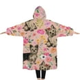 thumbnail image 2 of Oversized Wearable Blanket Hoodie,Yorkie Dog and Flower Florals Sherpa Blanket Hoodie with Super Pockets,Super Warm Fuzzy Pullover for Women & Men, 2 of 6