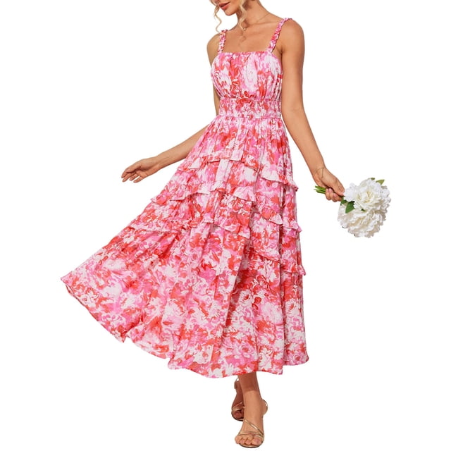 Vestido GRACE KARIN con estampado floral para invitados de boda, estilo bohemio, maxi rosa, XL
