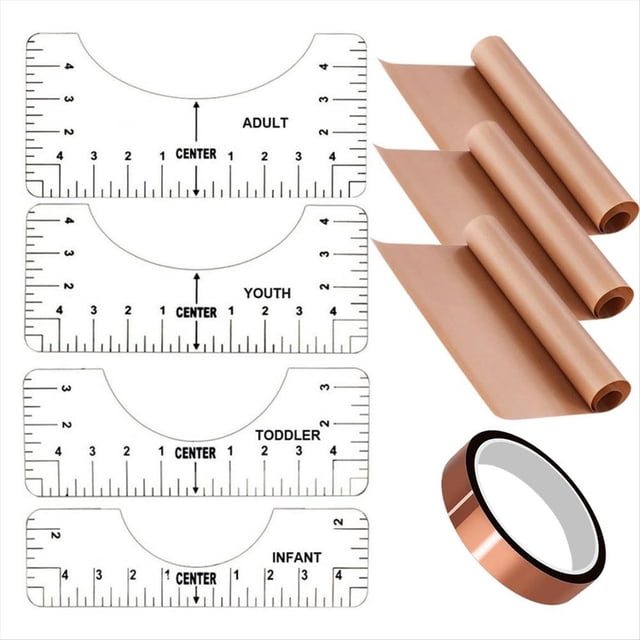 Regla para Camisetas, Cinta Térmica de Hojas de PTFE, 3 Hojas de PTFE para Prensa Térmica de 16x12 Pulgadas, Guía de Regla para Camisetas para Alineación de Vinilo