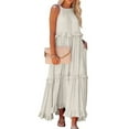 thumbnail image 2 of Maxi Dresses for Women 2025 Summer Built in Bra Sleeveless Halter Long Dress Loose Tiered Flowy Swing Smocked Ruffle Beach Dress Beige XXL, 2 of 8