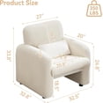 thumbnail image 6 of 2PCS Corduroy Fabric Accent Chair, Modern Upholstered Living Room Chairs with Lumbar Pillow, Wide Comfy Leisure Armchair for Bedroom, Office, Reading, White, 6 of 8