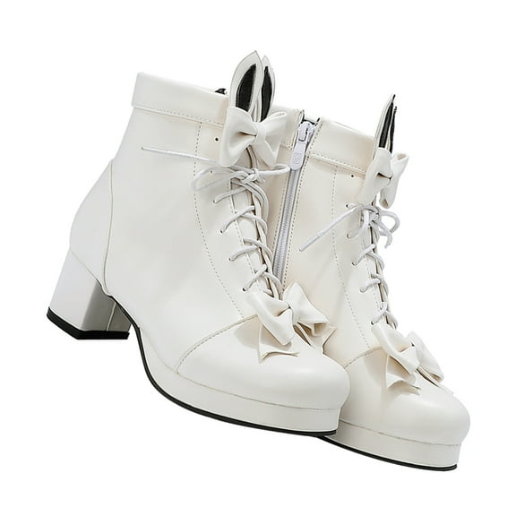 Zehuanyu 1Pair Lolita Bowknot Boots Mid-heel Short Boots Cosplay Lovely Shoes for Girls