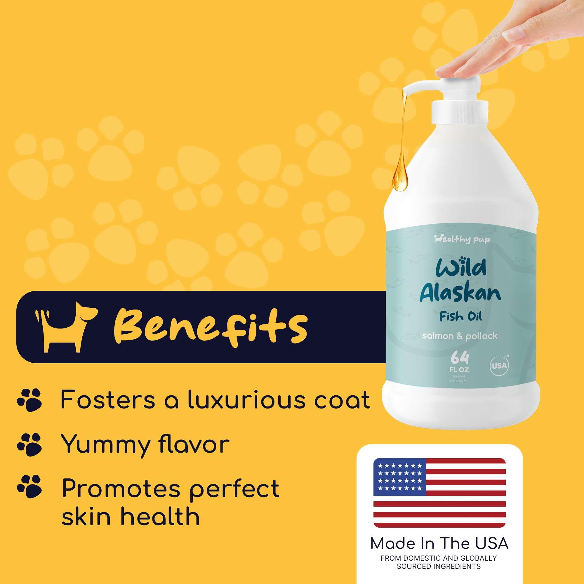 Healthy Pup Wild Alaskan Salmon Oil formula for Dogs and Cats Omega 3 Fish Oil, Skin and Coat Supplement 64oz