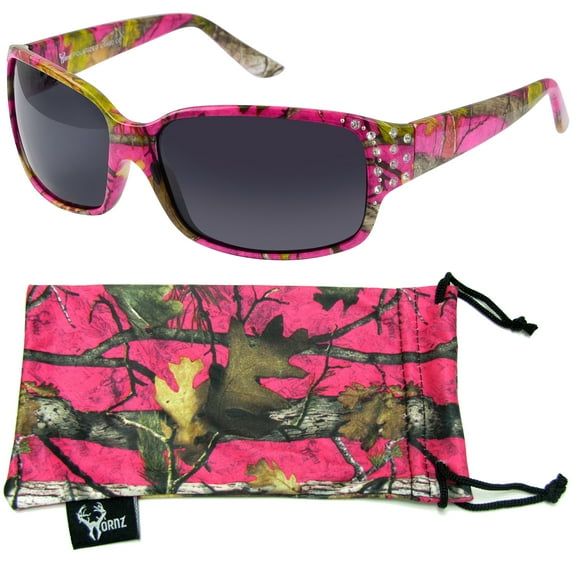 Polarized Hot Pink Camo Sunglasses for Women - Diamante - Hot Pink Camo Frame - Smoke Lens