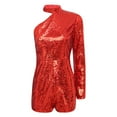 thumbnail image 4 of YONGHS Women's Sequin Romper Sparkly One Piece Halter One Shoulder Jumpsuit Disco Party Outfit Red L, 4 of 7