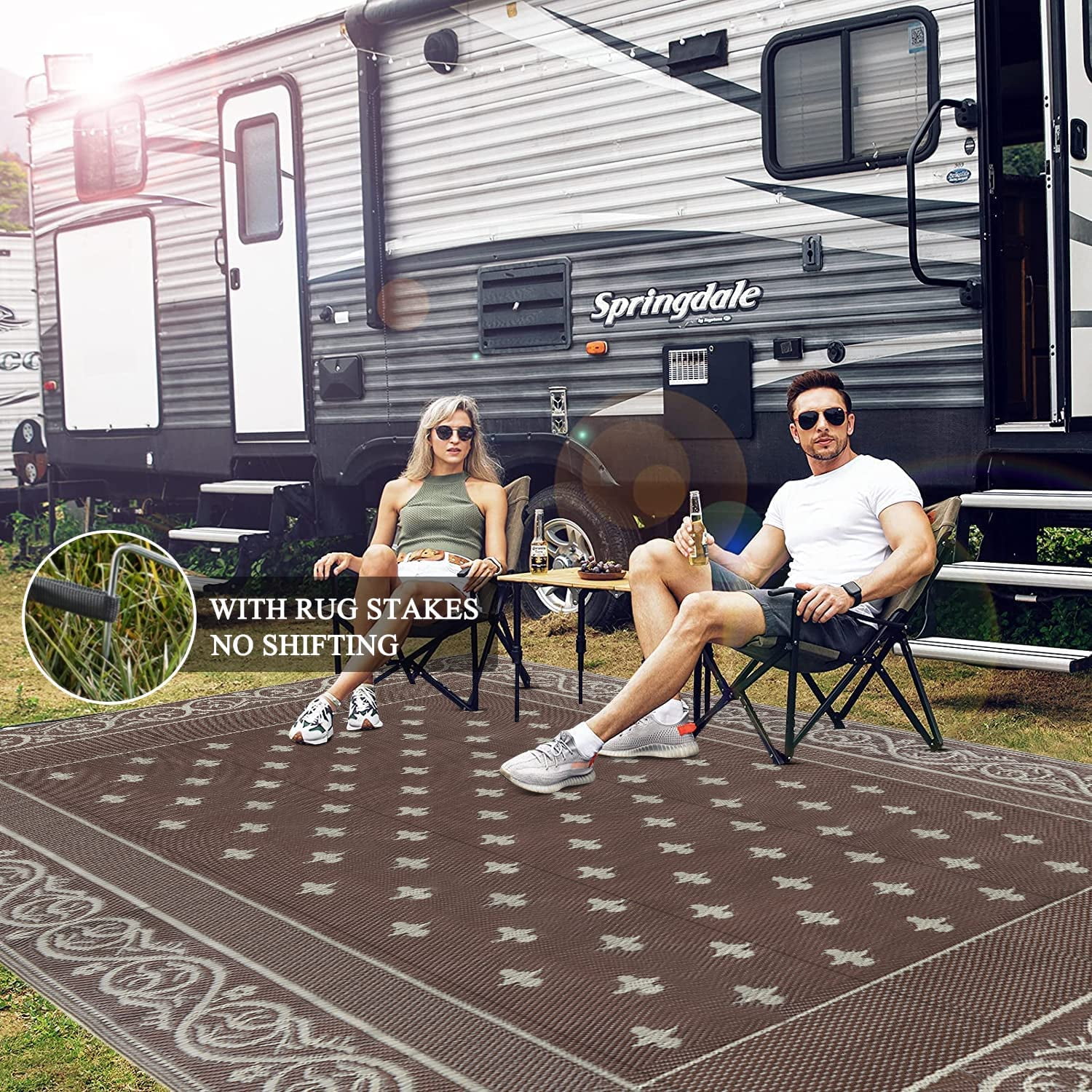 Findosom 6'x9' Brown Large Outdoor Rug Outdoor Mat RV Outdoor Rug Reversible Plastic Straw Area Rug Mat Camping Rugs Waterproof Floor Mat and Rug for RV, Patio, Backyard, Deck, Picnic, Beach, Trailer