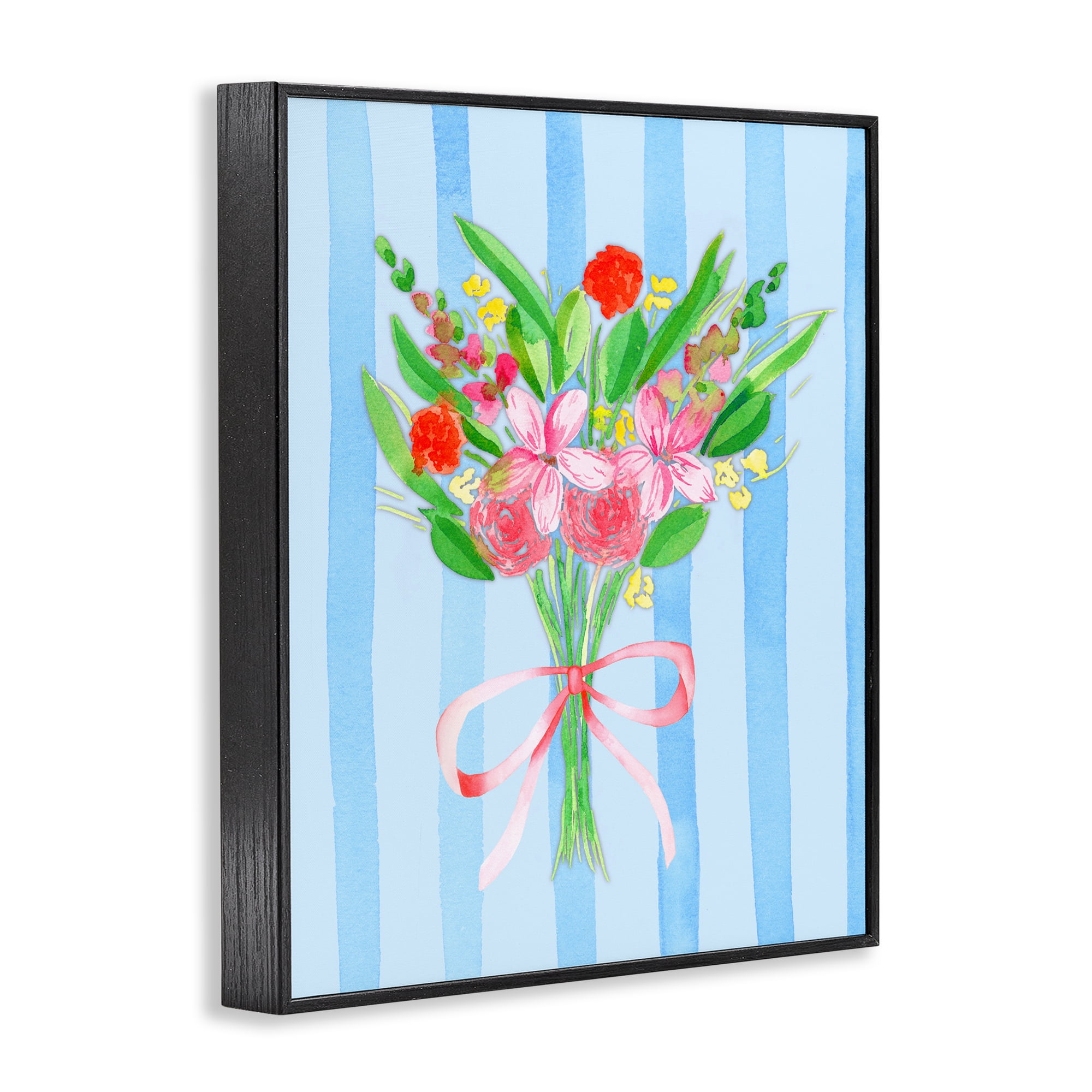 Blue and Pink Bouquet & Bow Black Framed Giclee Art, design by Nina Jacobs