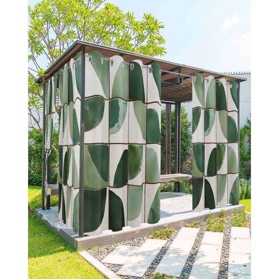 nqOlkjepod Outdoor Curtains for Patio Waterproof, Geometric Green Outdoor Privacy Panels Grommet, Modern Aesthetics Abstract Art Blackout Outside Curtains for Porch/Cabana/Pergola 54"x95", 1 Panel