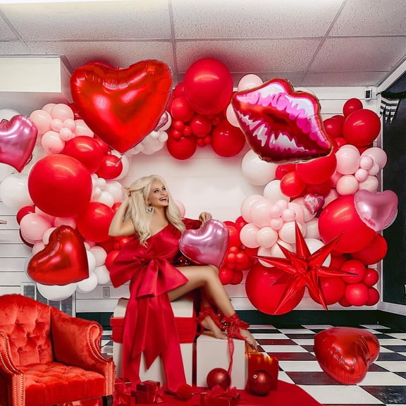 Valentine's Day Balloon Garland Kit with Heart Shape and Lip Love Balloons for Decorations