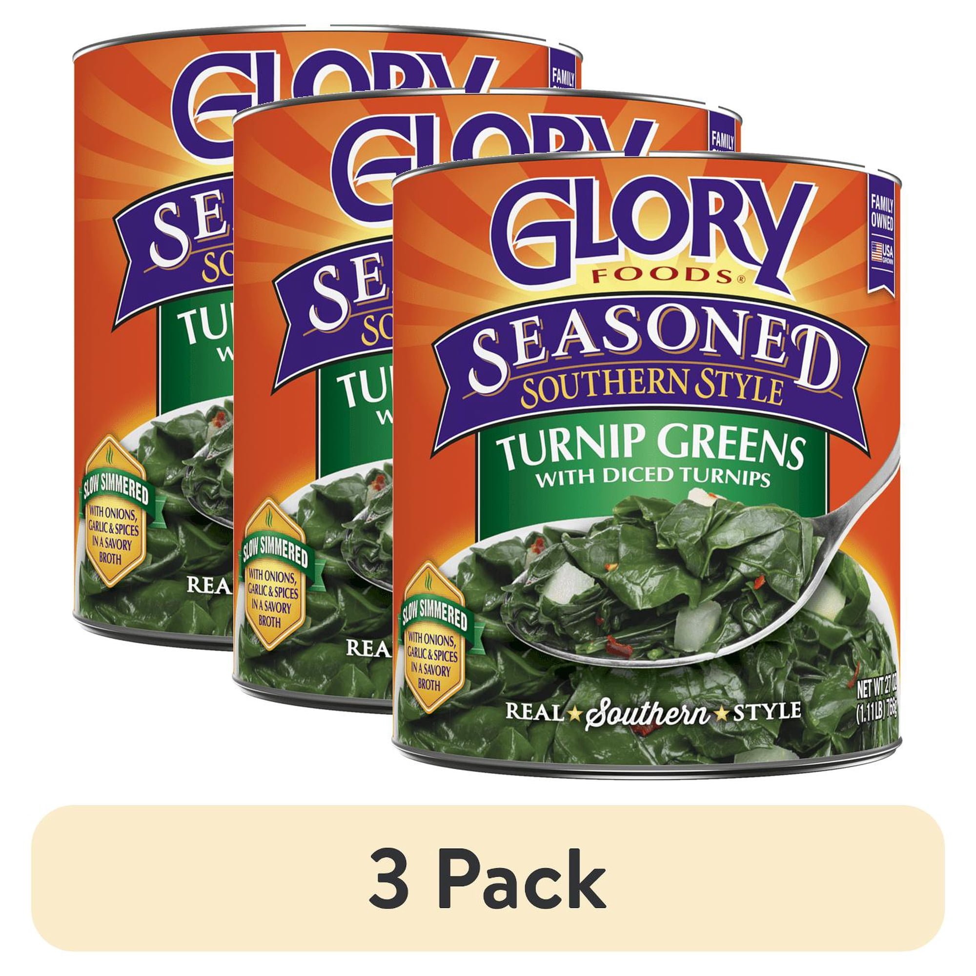 (3 pack) Glory Foods Seasoned Turnip Greens with Turnips, 27 oz Can