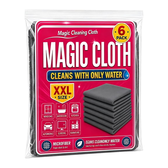 6-Pack Magic Cleaning Cloth Microfiber Cleaning Cloths Lint Free and Scratch Resistant Reusable Cleaning Rags for Glass Window Kitchen Stainless Steel Cars Screens