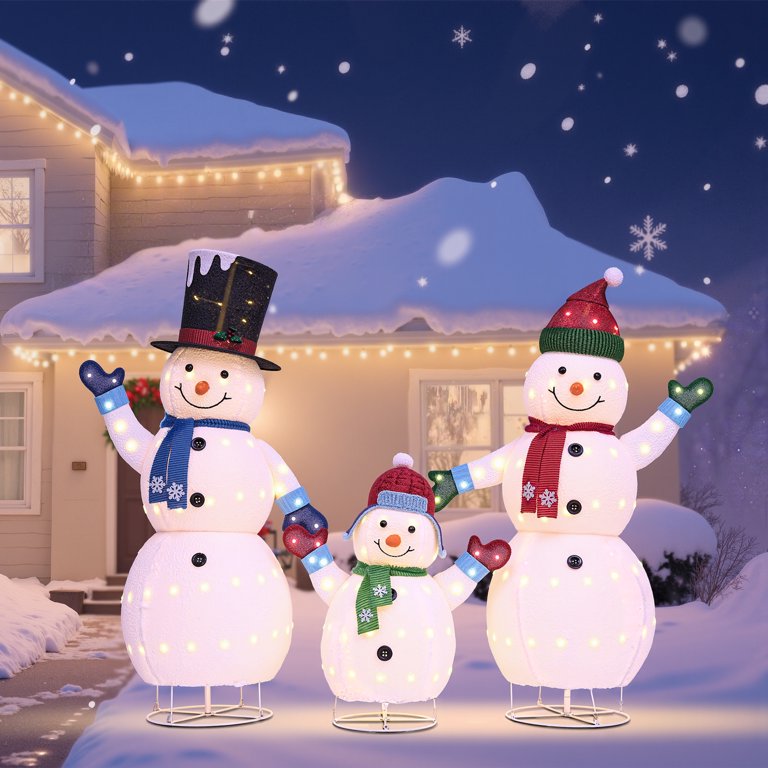 3PCS Snowman Outdoor Christmas Decorations, 3D Pop Up Light Up