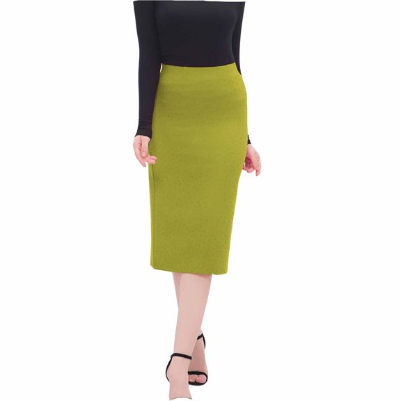 Skirts for Women High Waist Rhinestone Elasticity Slim Elegant Solid Color Summer Hip Hugging Skirt Green L
