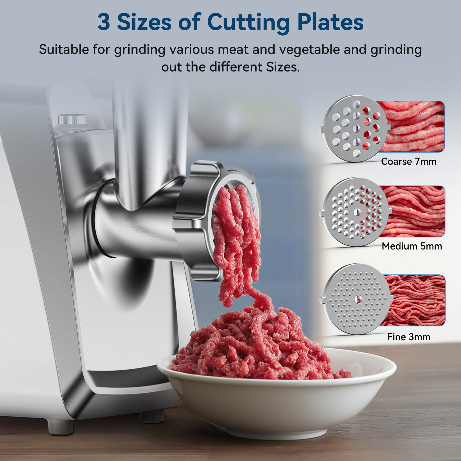 LINKChef Meat Grinder, 1500W Max Electric Meat Grinder Machine for Home Use, 3 Plates, Sausage Stuffer (White)
