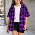 thumbnail image 2 of JAJAHO Girls Flannel Shirt Kids Plaid Hoodie Short Sleeve Button Down Shirts For 4-14 Years, 2 of 6