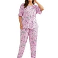 thumbnail image 2 of Women's Plus Size Pajama Sets Soft Short Sleeve Loungewear Sleepwear Top With Eyemask for Ladies 4XL, 2 of 4
