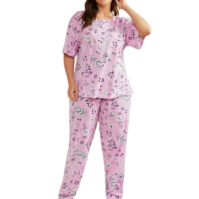 Women's Plus Size Pajama Sets Soft Short Sleeve Loungewear Sleepwear Top  With Eyemask for Ladies 4XL