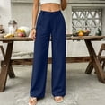 thumbnail image 2 of Women's & Women's Plus Straight Leg Pants, Button Zip Closure Solid Pants with Side Pockets, Lounge Business Casual Office Wear | VerBelle,Blue 2XL, 2 of 7