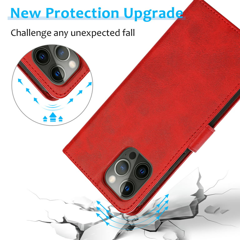  lefeda Wallet Case for iPhone 14Pro Max/14 Pro/14 Plus/14,  Leather Cover with Wristband Purse Card Slots and Kickstand Shockproof Flip  Phone Case,Red,14 Pro 6.1'' : Cell Phones & Accessories