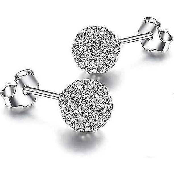Pendientes de plata con forma de bola de discoteca de cristal pavé de 8 mm para mujer, inspirados en Shamballa.