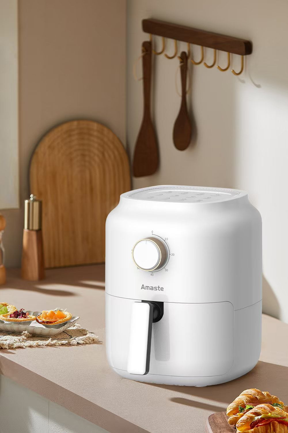 360° Hot Air Circulation Air Fryer, 60-Min Timer, Non-Stick, Auto Shut-Off, Overheat Protection, Cord Storage & Power Memory