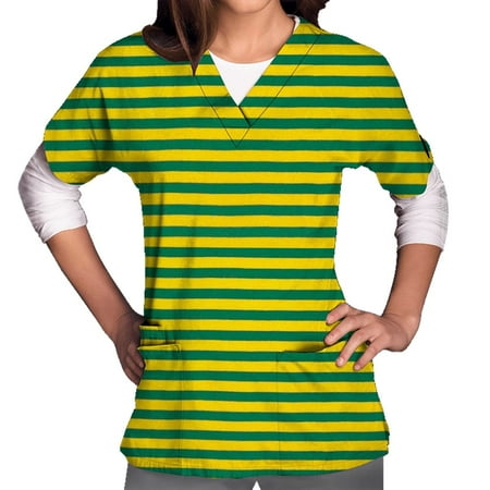 

TAIAOJING Women s Gradient V-Neck Print Scrub Top