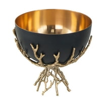 CC Home Furnishings Small Round Bowl with Twig Stand - 11.25" - Black and Gold