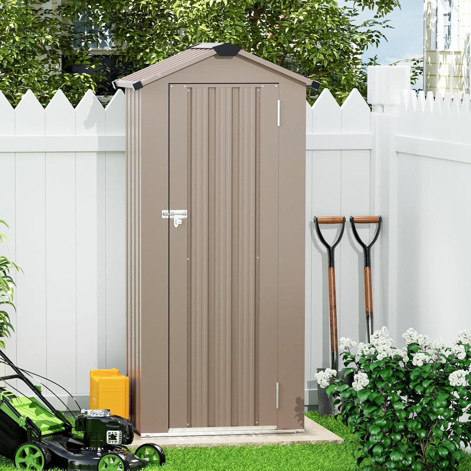 Small Shed Outdoor Storage 2.5X1.4 FT Galvanized Metal Garden Shed Waterproof with Lockable Door for Narrow Backyard, Patio, Garden