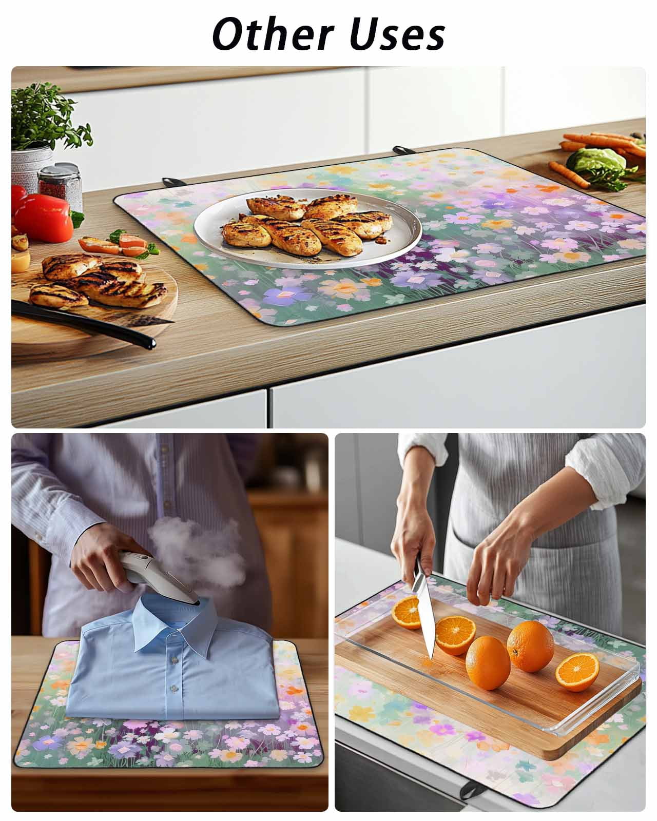 Stove Top Covers for Electric Stove, Teal Spring Floral Glass Stovetop Cover Protector, Modern Oil Painted Daisy Botanical Induction Cooktop Protector Oven Mat for Kitchen Countertop 24"x21"