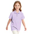 thumbnail image 6 of Polo Shirts for Girls Plaid Print Color Block Button Closure Short Sleeve Loose Fit Casual Tops, 6 of 7