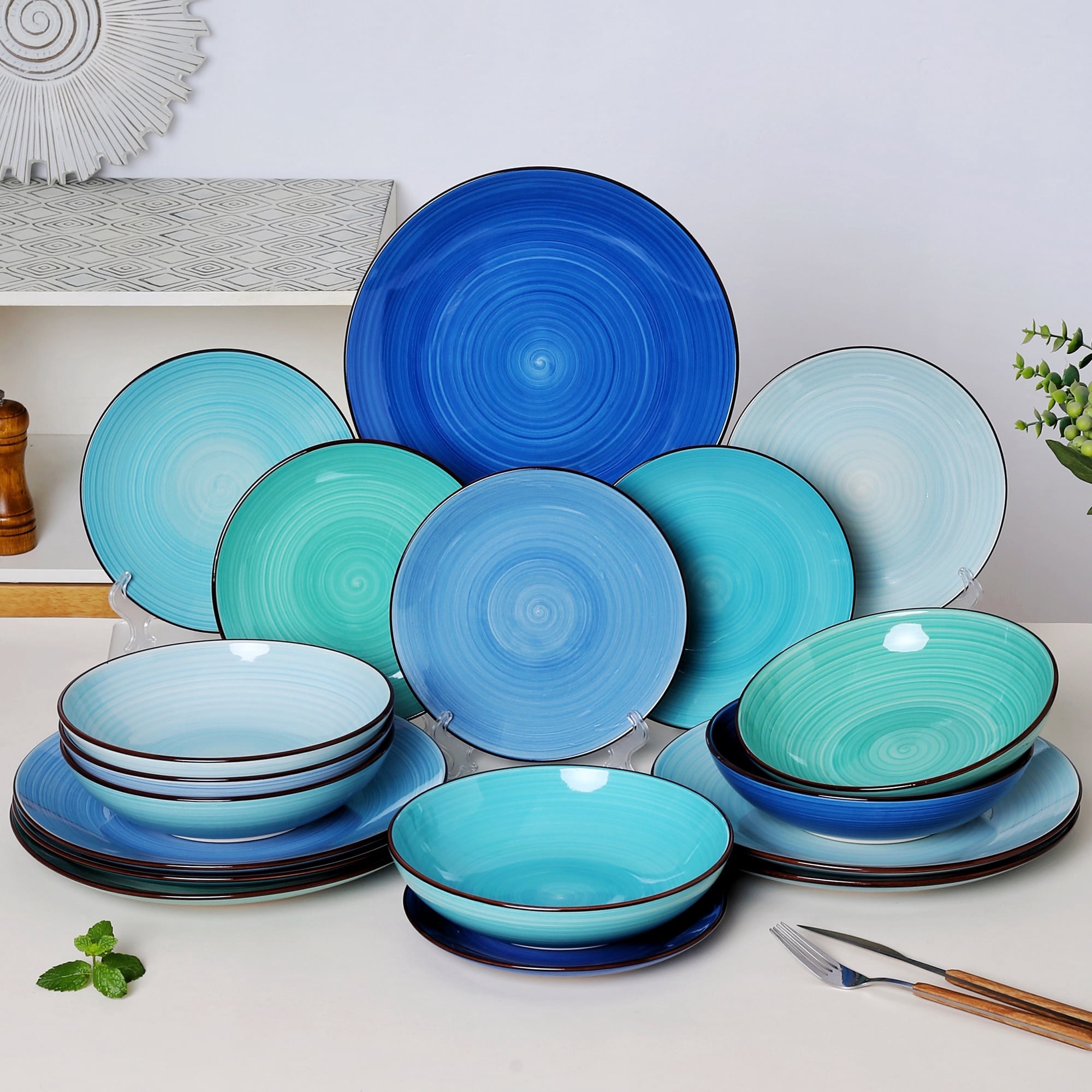 Dorothy 18 Piece Stoneware Dinnerware Set, Blue, Series, Service for 6