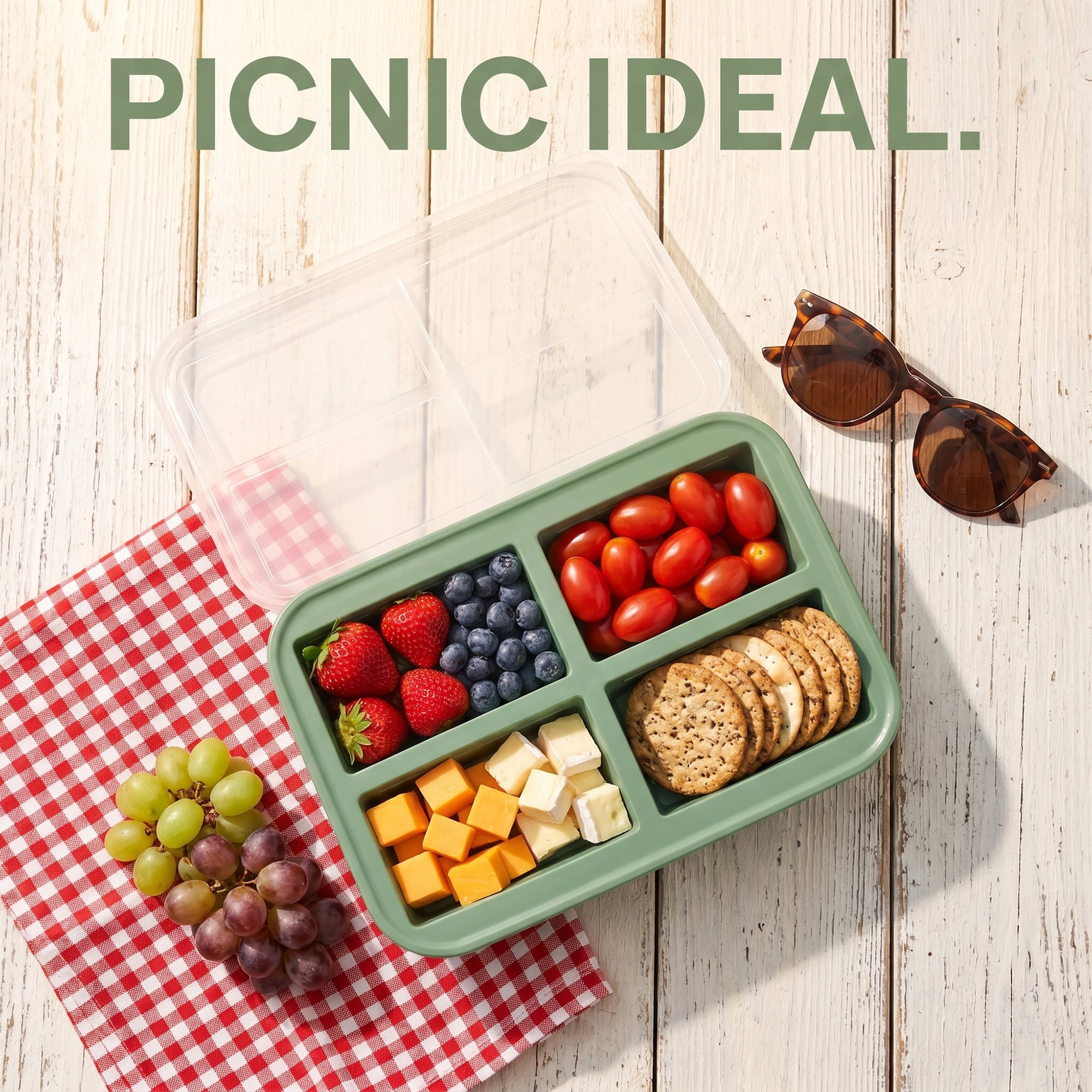 Unique Bargains Silicone Leak-Proof Meal Prep Container Lunch Bento Box Green-2