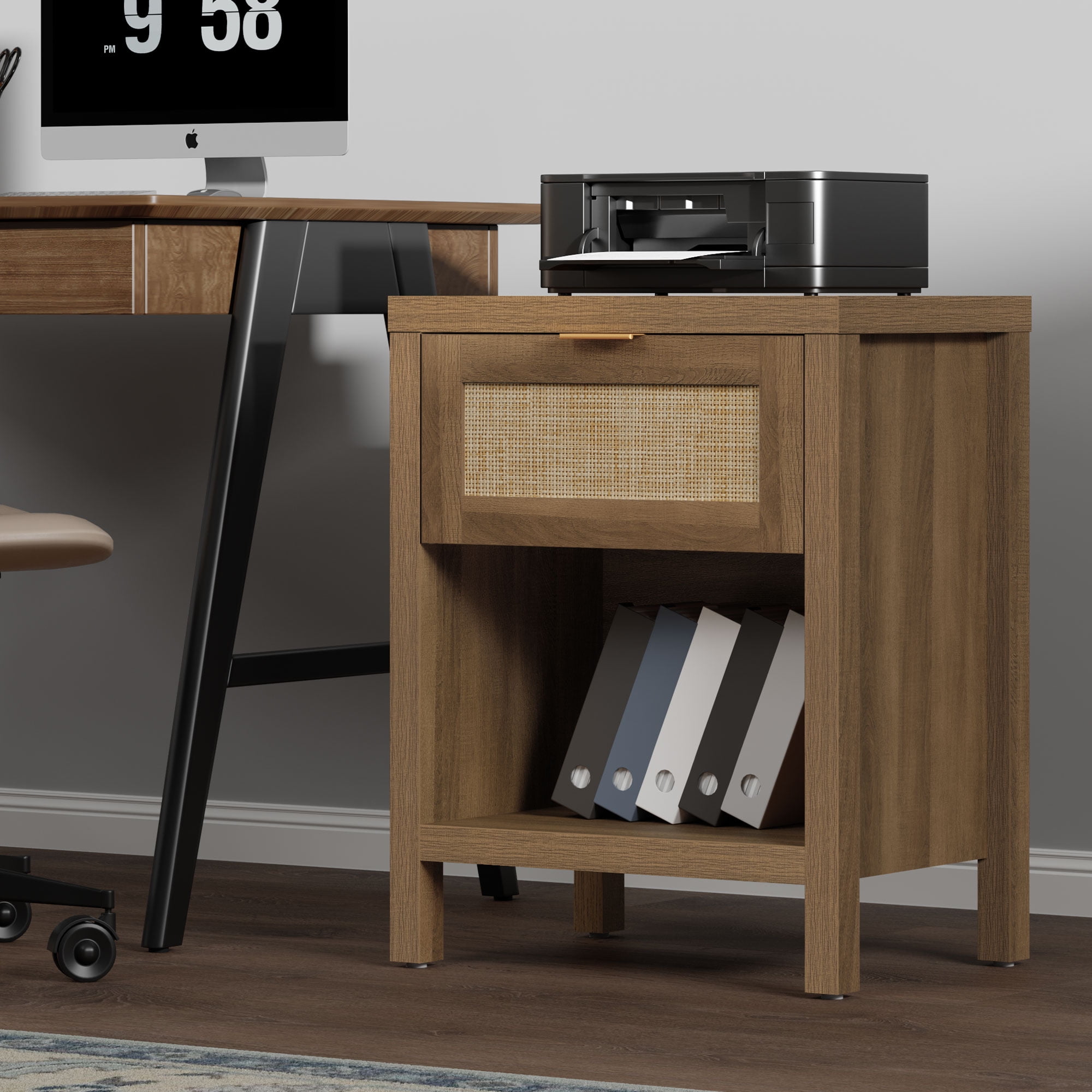 SICOTAS Rattan Nightstands Set of 2 with Drawer and Storage, Bedside Tables