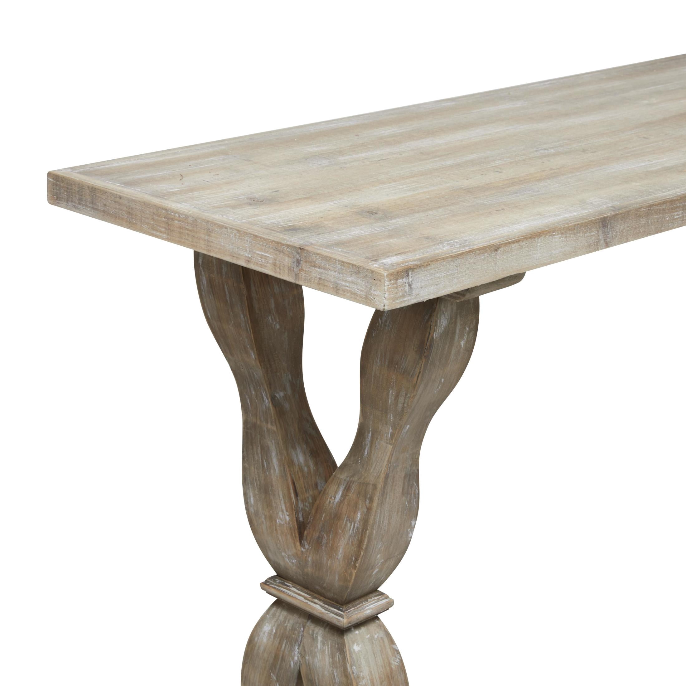 DecMode 48" x 32" Brown Wood Whitewashed Console Table with Angled Turned Legs, 1-Piece