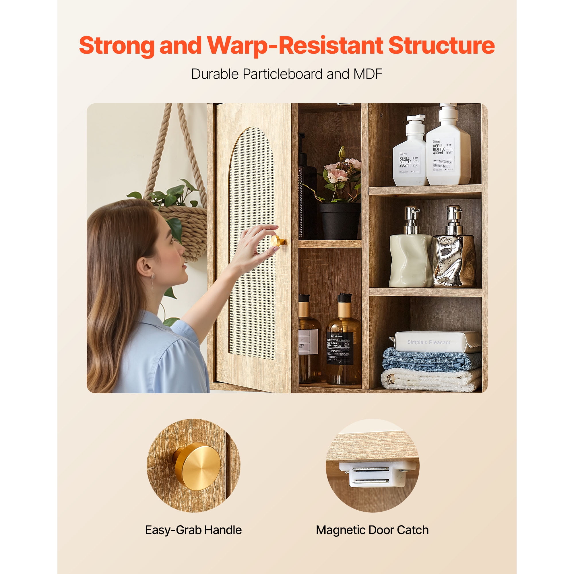 KFFKFF Bathroom Wall Cabinet with Adjustable Shelf and 5 Height Levels, Wall-Mounted Organizer for Over-the-Toilet Storage, Medicine Cabinet with Shelves for Kitchen, Laundry Room, or Restroom