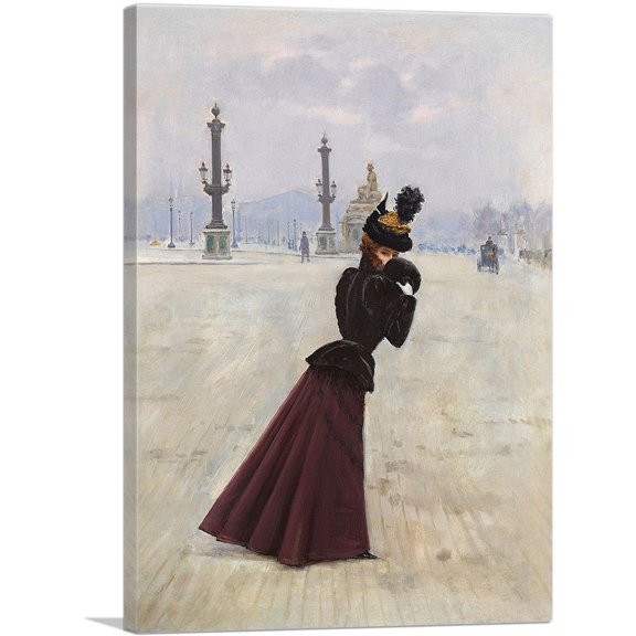 ARTCANVAS Young Woman Place Of The Concord Canvas Art Print by Jean Beraud - Size: 18" x 12" (1.50" Deep)