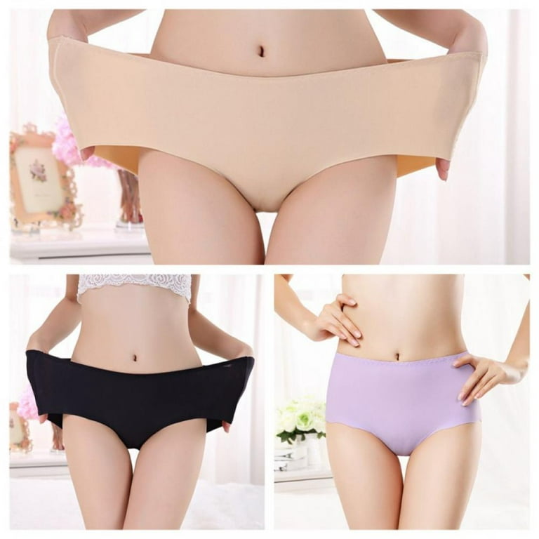 Women Ice Silk Panties Ultra-Thin Quick Dry Briefs One Piece Seamless  Underwear Stretch Mid Waist Panties Briefs, 3-Pack