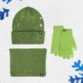 thumbnail image 2 of MIASHUI Couples Winter Outdoor Warmth Set Striped Knitted Pile Hat Scarf and Gloves for Cold Weather Green, 2 of 9