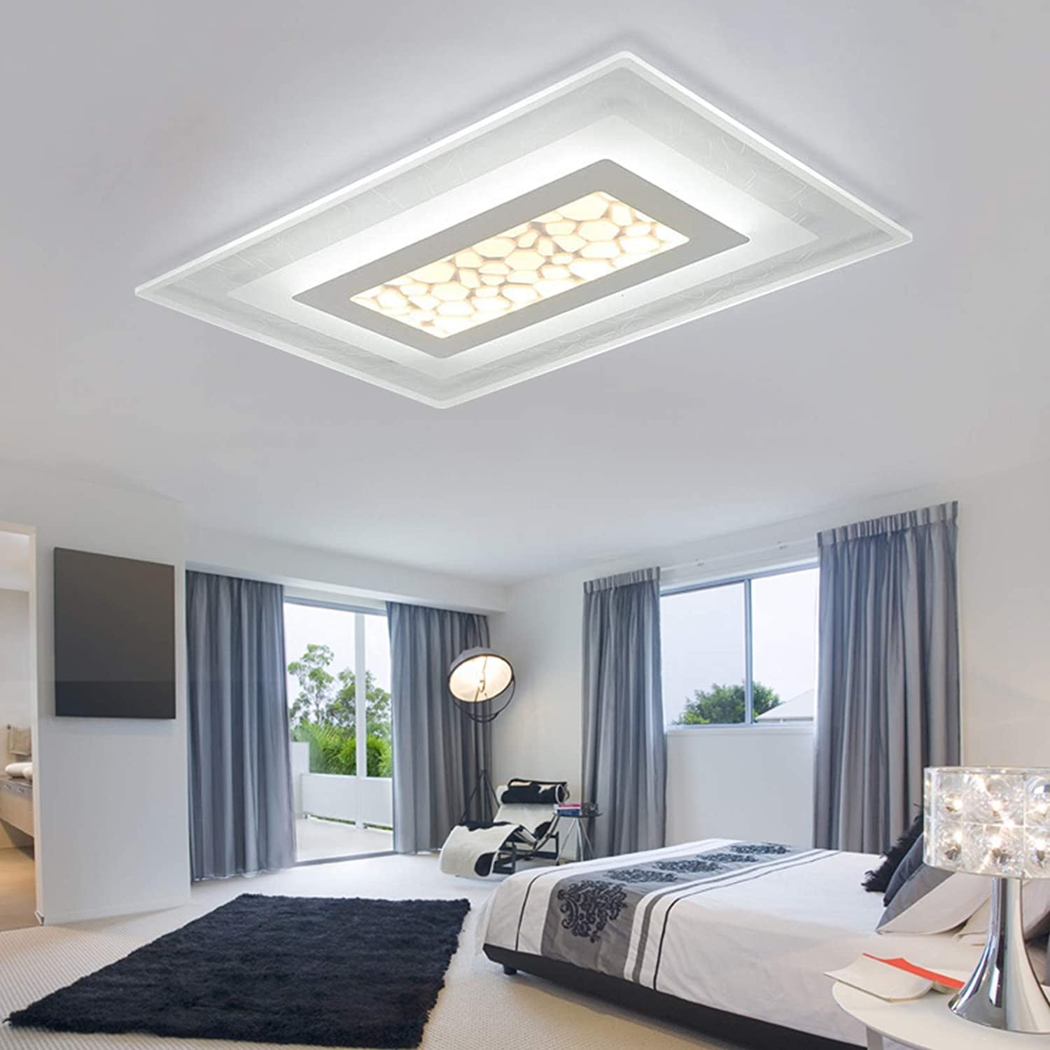 Miumaeov 35.4" Creative Modern Flush Mount Ceiling Light Rectangular Soft Light LED Ceiling Light Minimalist Chandelier Ceiling Lamp for Bedroom, Living Room Cool Light