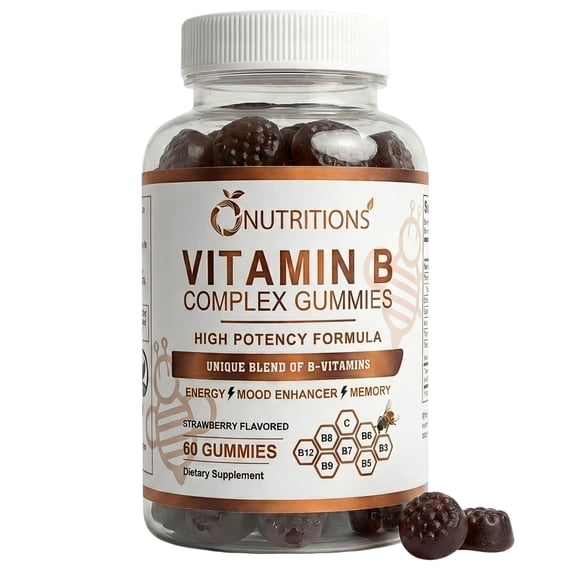 Vitamin B Complex Gummies for Women & Men – Vegan B12, Biotin, Niacin & Folate – Energy, Metabolism, Nerve Support – Strawberry Flavor – 60 Gummies – O Nutritions